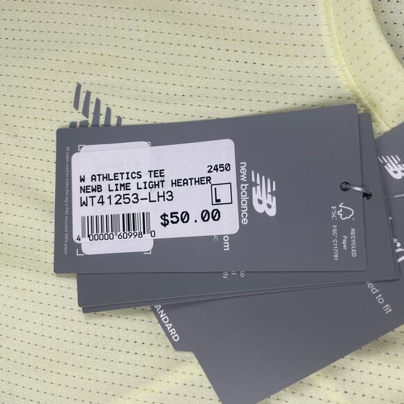 New Balance Women's Large Lime Yellow Polyester Athletic Short Sleeved Tee - Picture 4 of 10